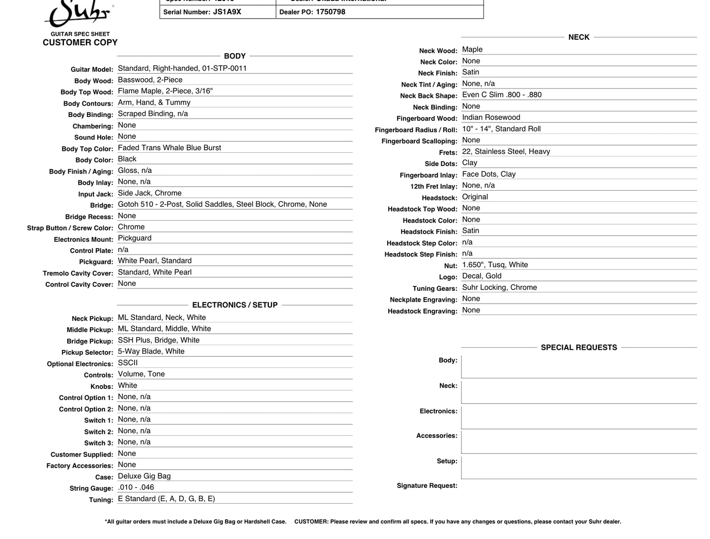 Suhr Standard Pro Fade Trans Whale Blue Burst (Pre-owned) 2017
