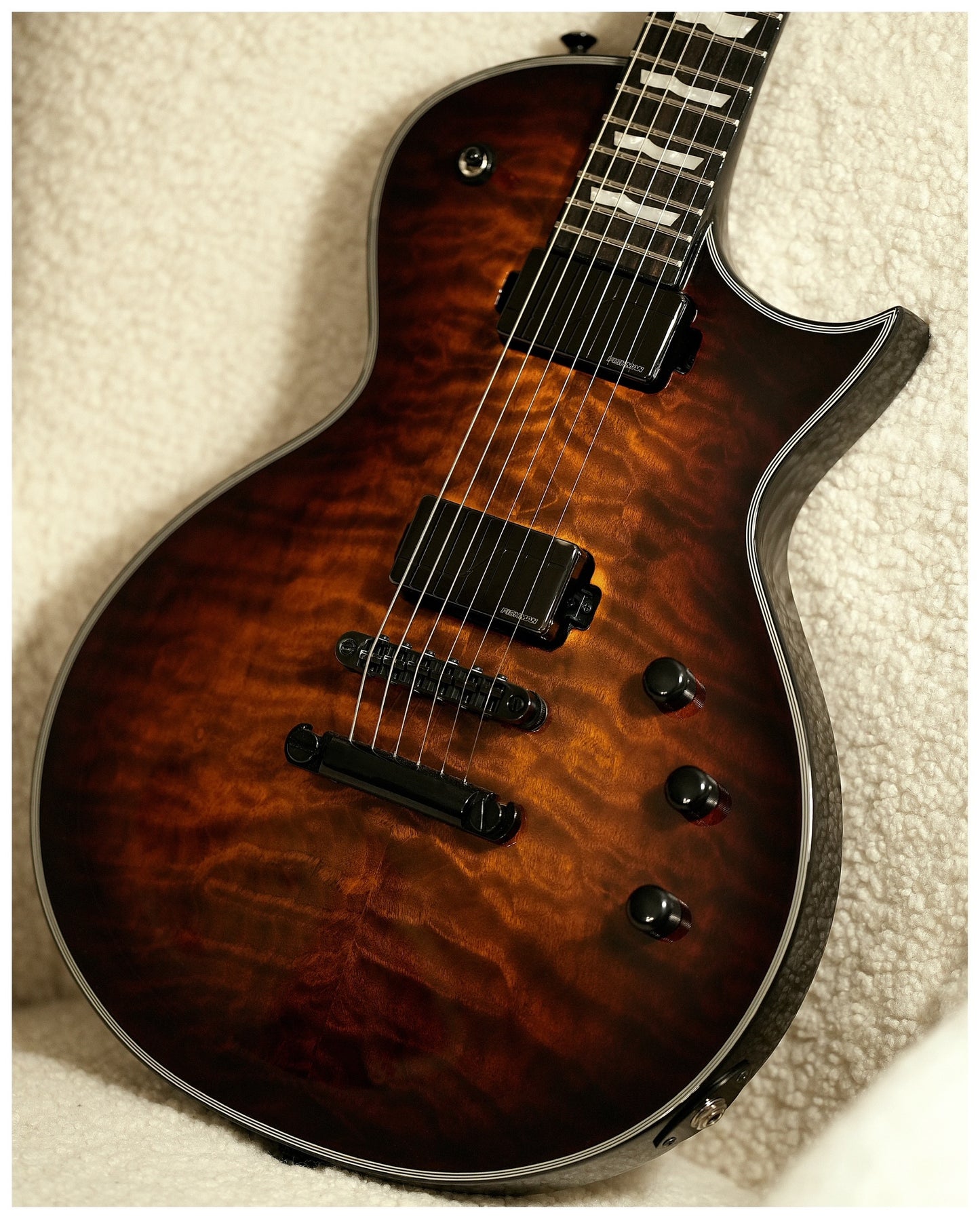 ESP E-II Eclipse QM Tiger Eye Sunburst 2024 Fishman