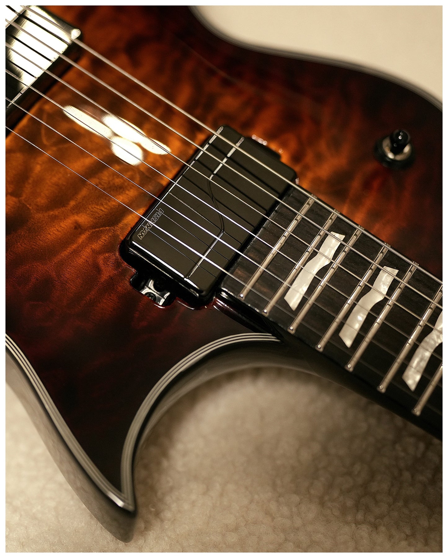 ESP E-II Eclipse QM Tiger Eye Sunburst 2024 Fishman